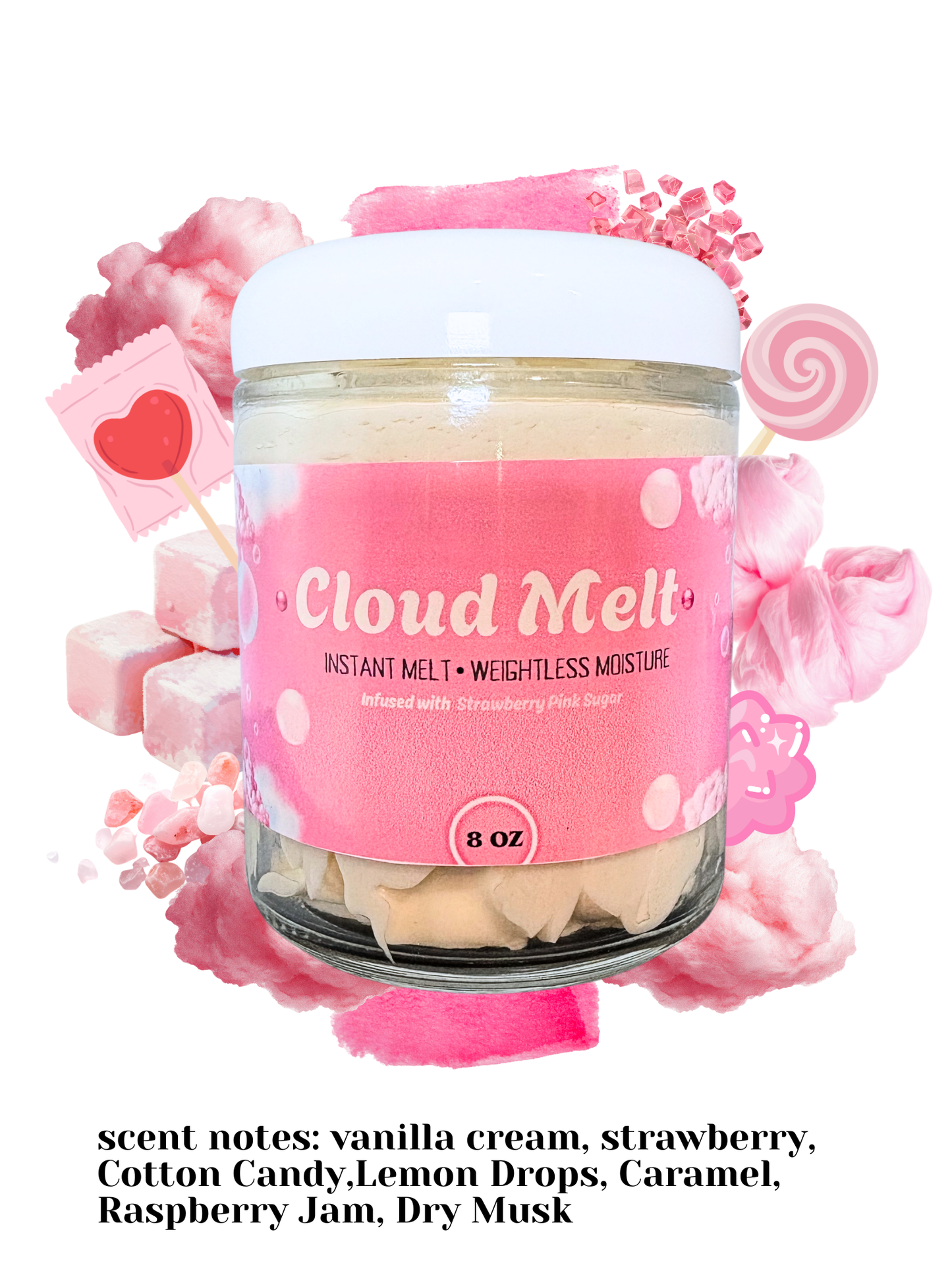 Cloud Melt Whipped Body Butter | Vanilla, Strawberry Pink Sugar Scent