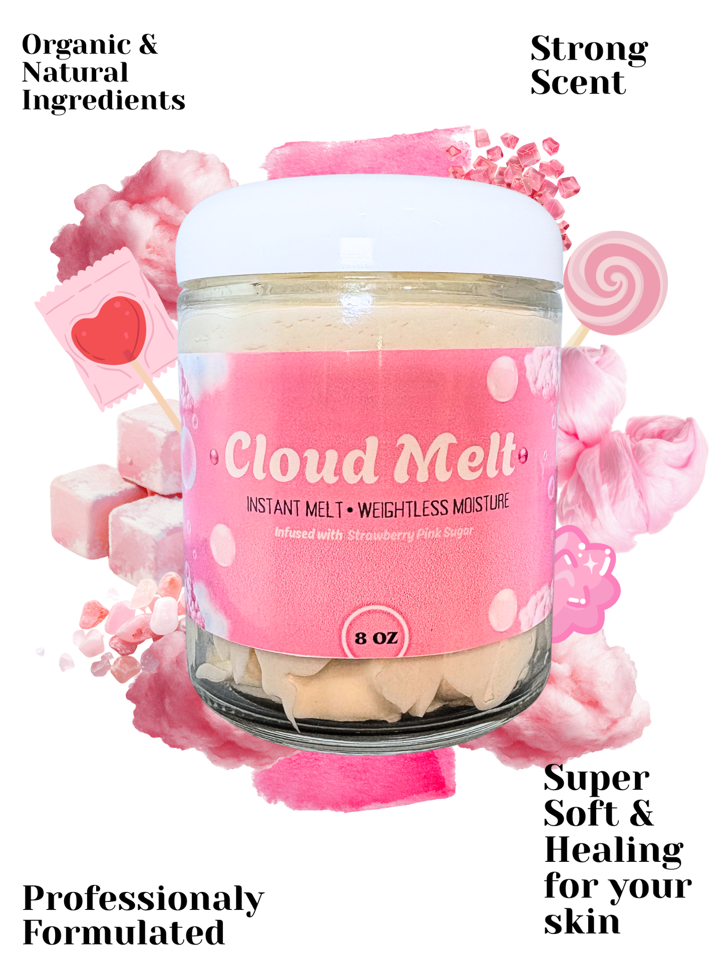Cloud Melt Whipped Body Butter | Vanilla, Strawberry Pink Sugar Scent